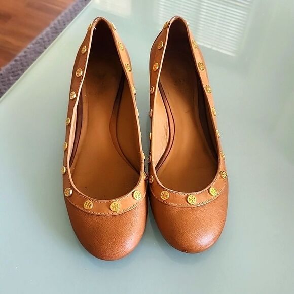 Tory Burch Leather Wedge Shoes - Picture 2 of 9